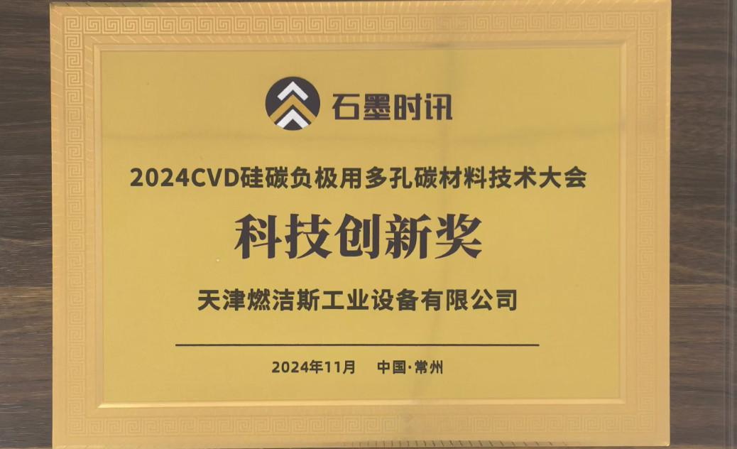 企业发展 | 天津燃洁斯在“2024CVD硅碳负极用多孔碳材料技术大会”上荣获科技创新奖！